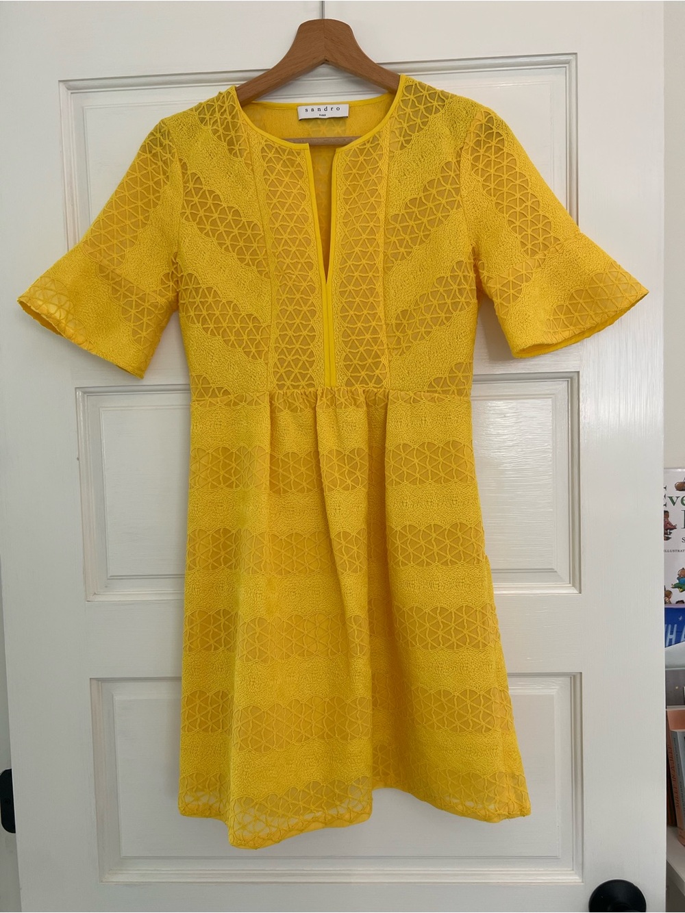 Sandro Yellow Lace Fit-and-Flare Dress